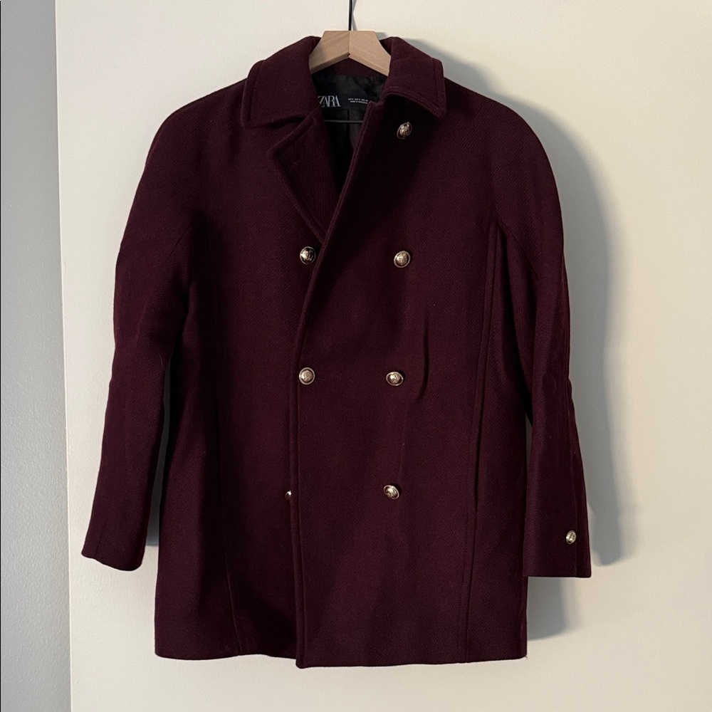 Zara Maroon Coat with Metallic Buttons